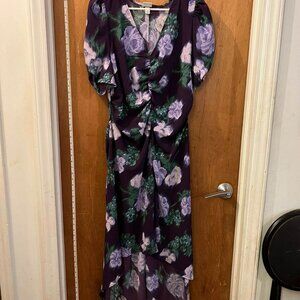 Size XL - a new day - Short Sleeve Purple and Floral Midi Dress